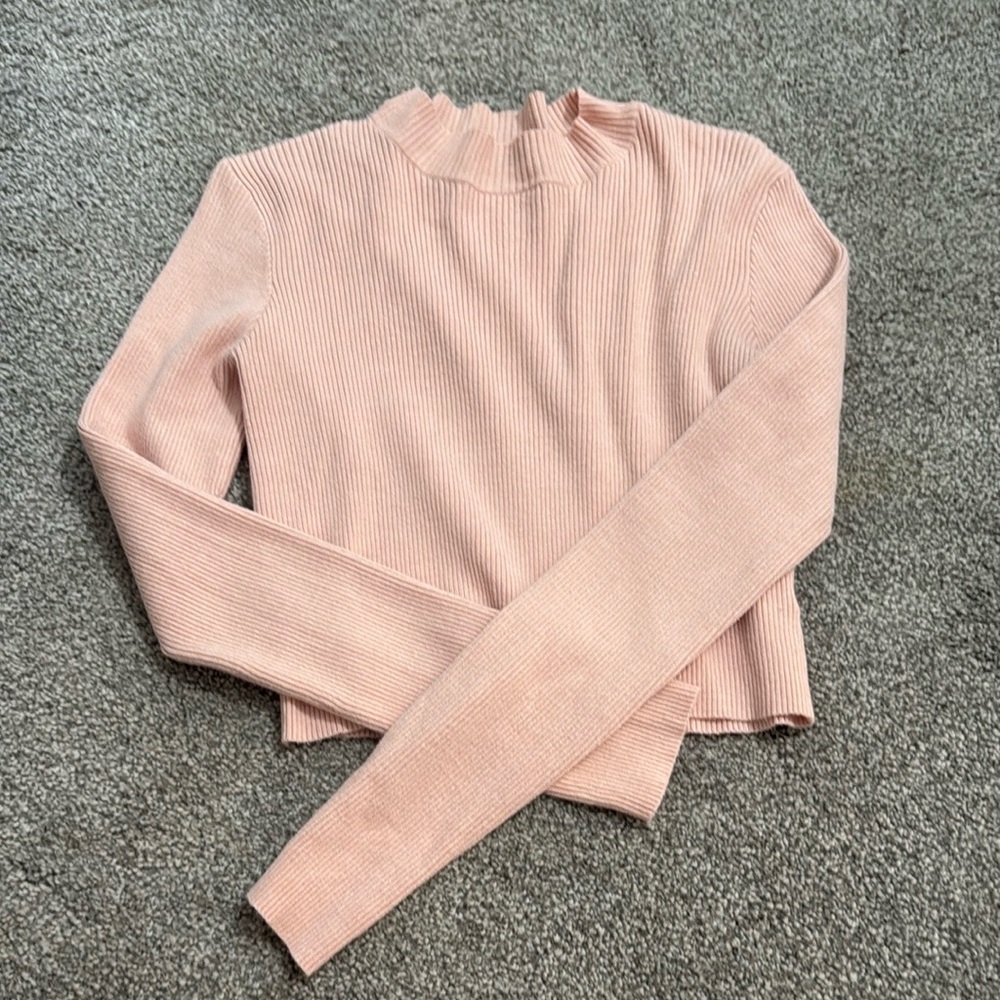 Brandy Melville Ribbed Pink Long Sleeve Crop Top